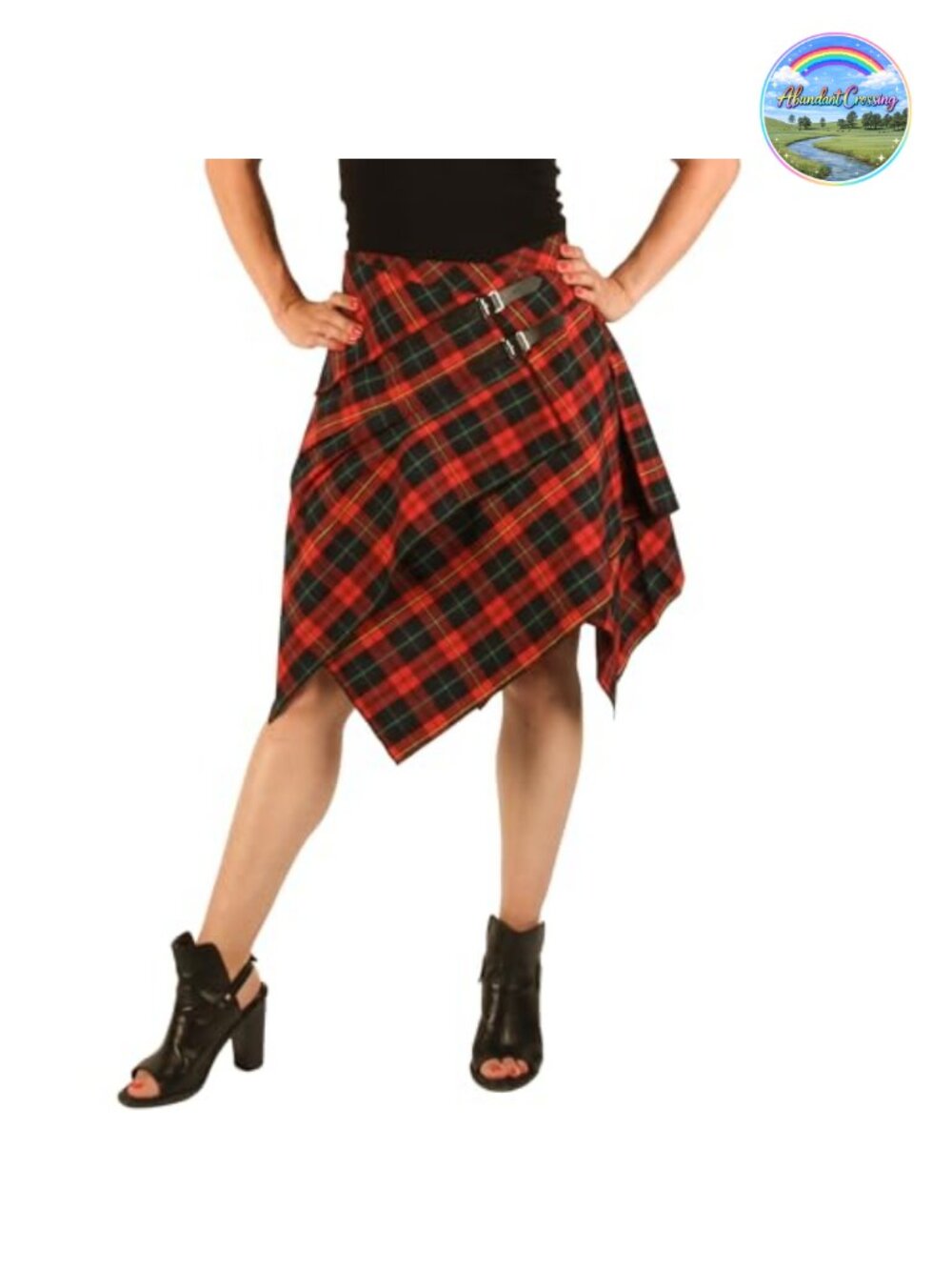 Womens Tartan Plaid Kilt Pleated Skirt with Pockets Asymmetrical